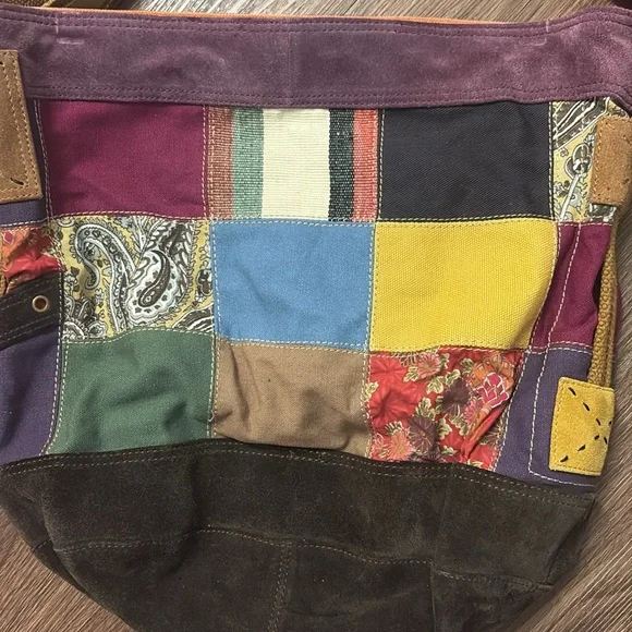 Lucky brand  NWOT suede, leather  and fabric Patchwork Shoulder Bag - Multicolor - Picture 2 of 9